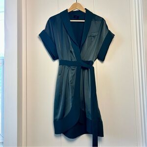 Banana Republic Vibrant Emerald Green Mini Wrap Kimono Satin Dress size 0